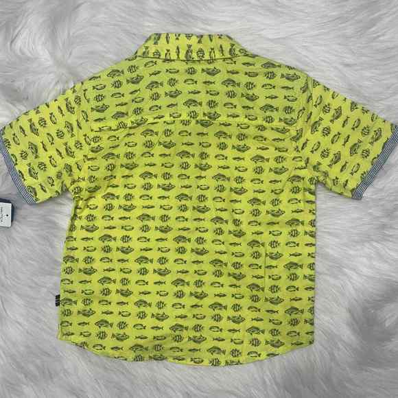 SOLD! Yellow Nautica Button Up Short Sleeve Shirt Fish Pattern - Picture 4 of 4